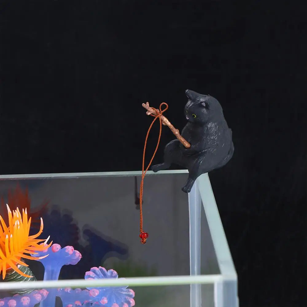Hanging Decoration Plant Pot Aquarium Tanks Decor Fish Tank Ornaments Cat Statue Kitten Fishing Ornament Miniature Figurines