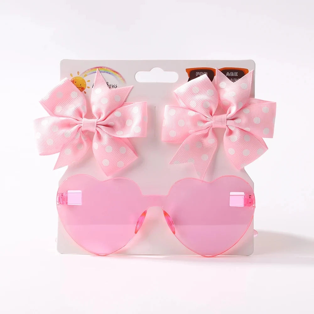 3-Pack Dotted Bow Clips & Heart Sunnies β Colorful Style for Trendy Kiddos!