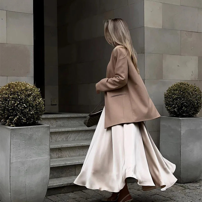 Elegant Satin Loose Women Skirt 2025 High Waist Maxi Skirts Streetwear Classic Long Skirt Fashion Female Black Skirt