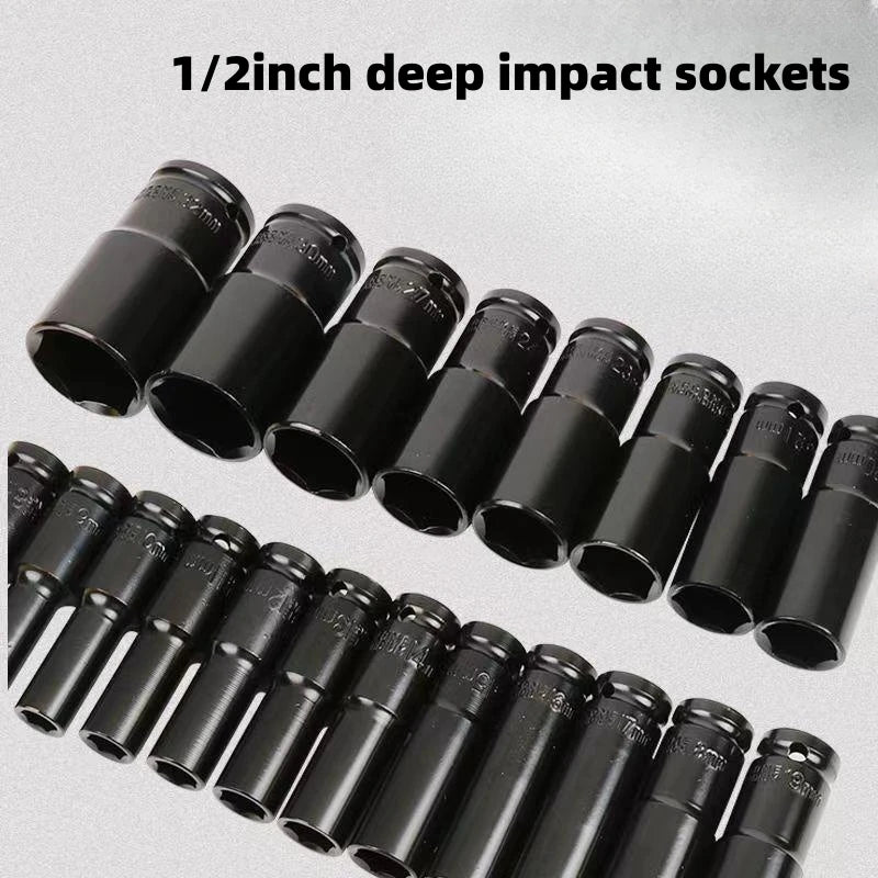 Socket wrench set, universal socket wrench set, deep-slot socket wrench set, pneumatic maintenance tool wrench 10-piece set