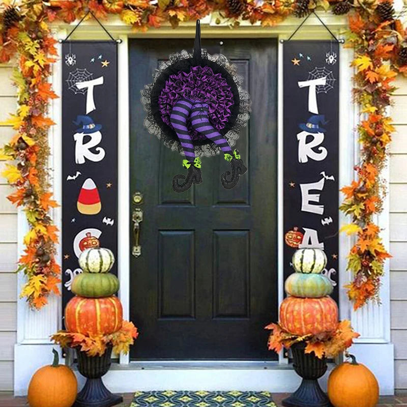 Halloween Witch Hat Leg Door Wreath Halloween Wreath Door Hanging Terrifying Atmosphere Decoration Happy Party Supplies Newest