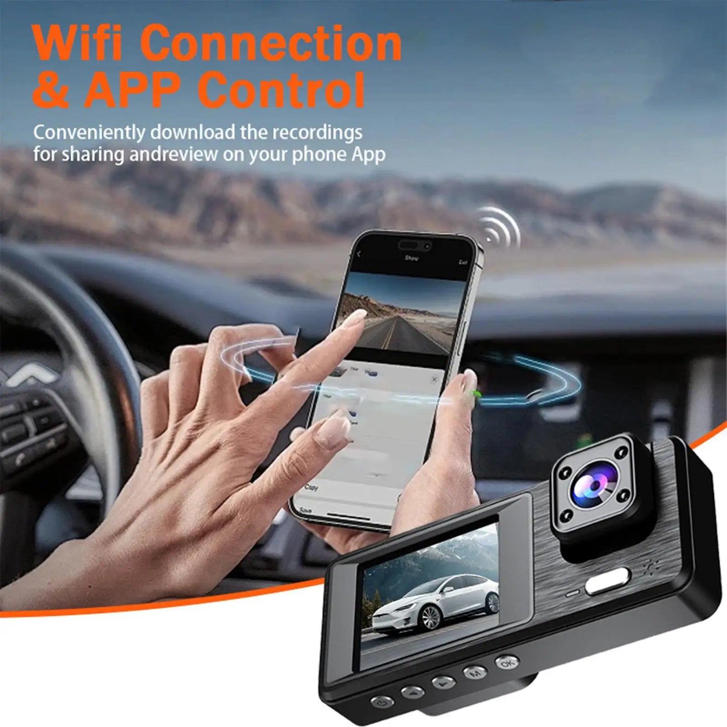 Dash Cam For Car 3 Channel Driving Recorder 1080P WIFI Recorder Front Rear Infrared Night Vision Reversing Image For Blind Spot