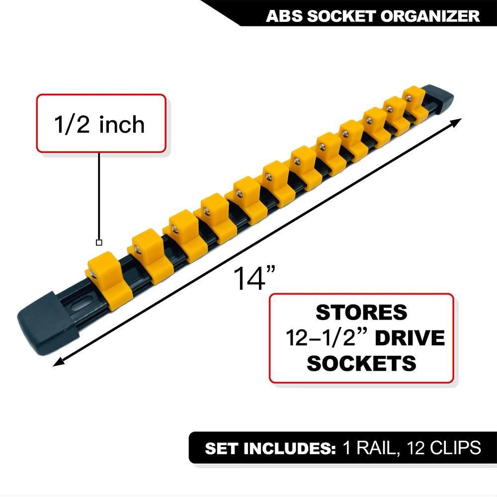 Socket Organizer Set 1/4-Inch 3/8-Inch 1/2-Inch Socket Organizer for Tool Box Drawer Drive Socket Trays, Socket Holder Clip Rail