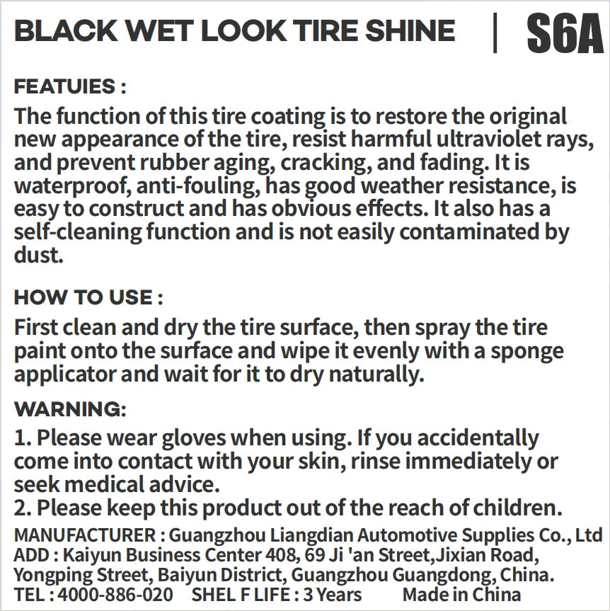 Black Wet Tire Shine,Tire Dressing for Deep Glossy Finish for Protection,Long-Lasting Tire Shine Spray,Fights Cracking and Fadin