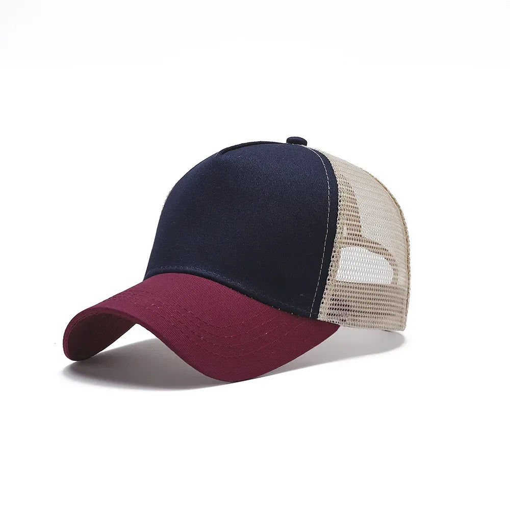 Custom Logo Print Basic Solid Color Mesh Breathable Baseball Cap Summer Sunshade Mesh 5 Panels Truck Driver Cap Wholesale