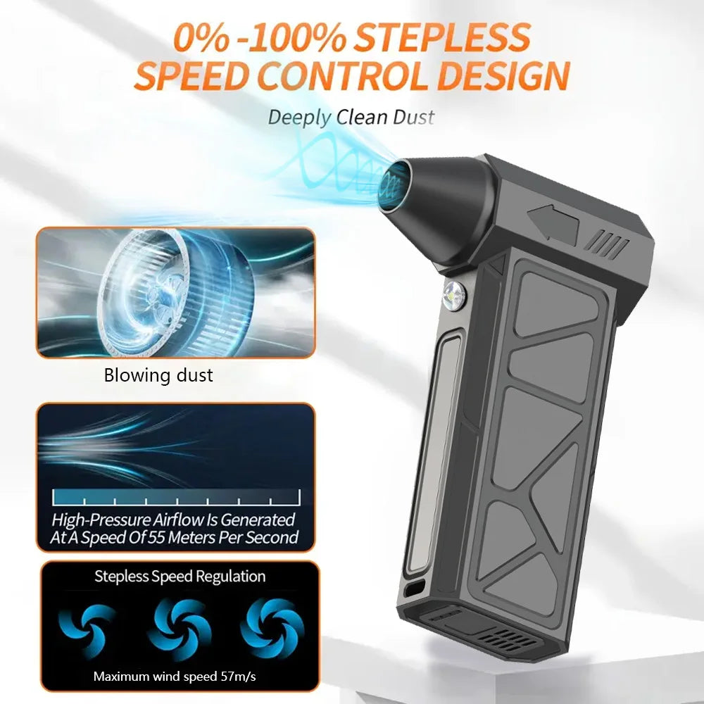 2-in-1 Blower & Vacuum, 4-Speed/Dual Magnetic Nozzles with LED & Type-C Fast Charge for Yard/BBQ/Hair/PC Use