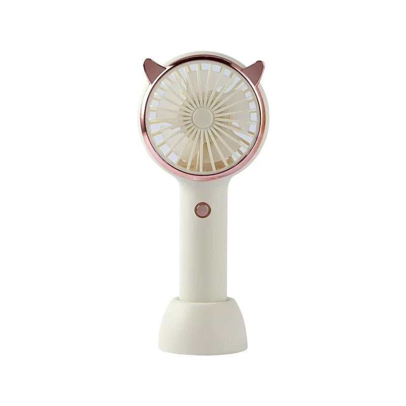 Cute Cat Ear Portable 3-speed Adjustable LED Lamp Holder Mini Fan Suitable for Office Outdoor Travel, The Best Summer Partner