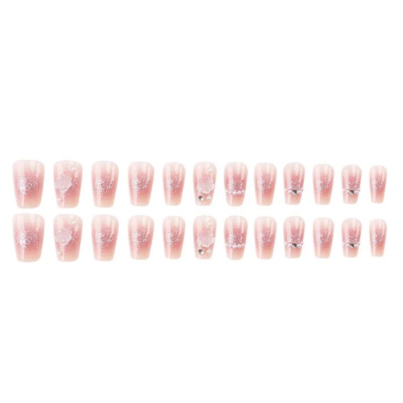 Floral Pop Press-On Nails – 24 Short French Tips with 3D Roses, Jelly Glue & Nail Strip