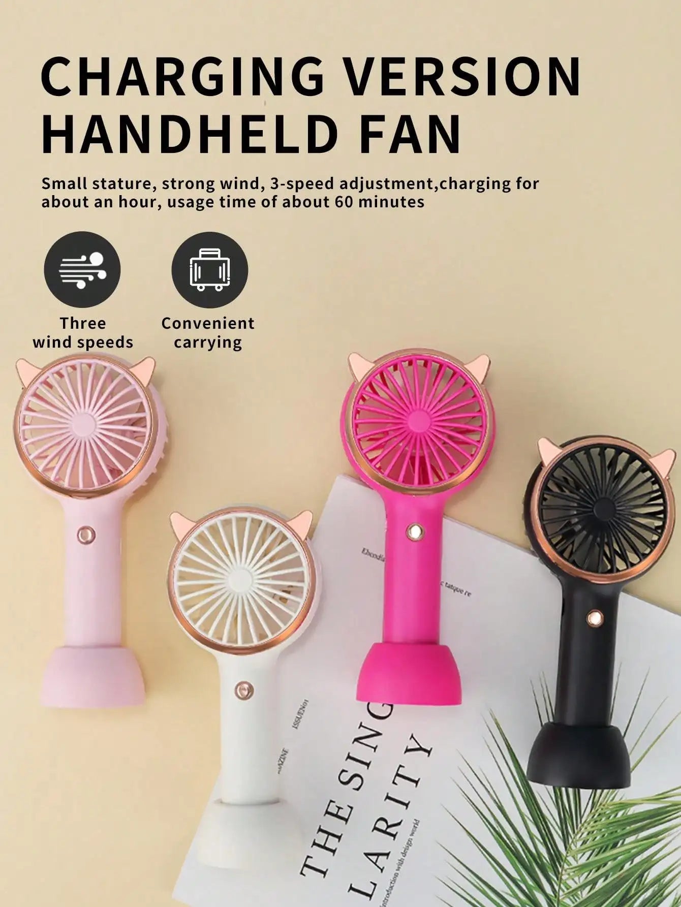 Cute Cat Ear Portable 3-speed Adjustable LED Lamp Holder Mini Fan Suitable for Office Outdoor Travel, The Best Summer Partner