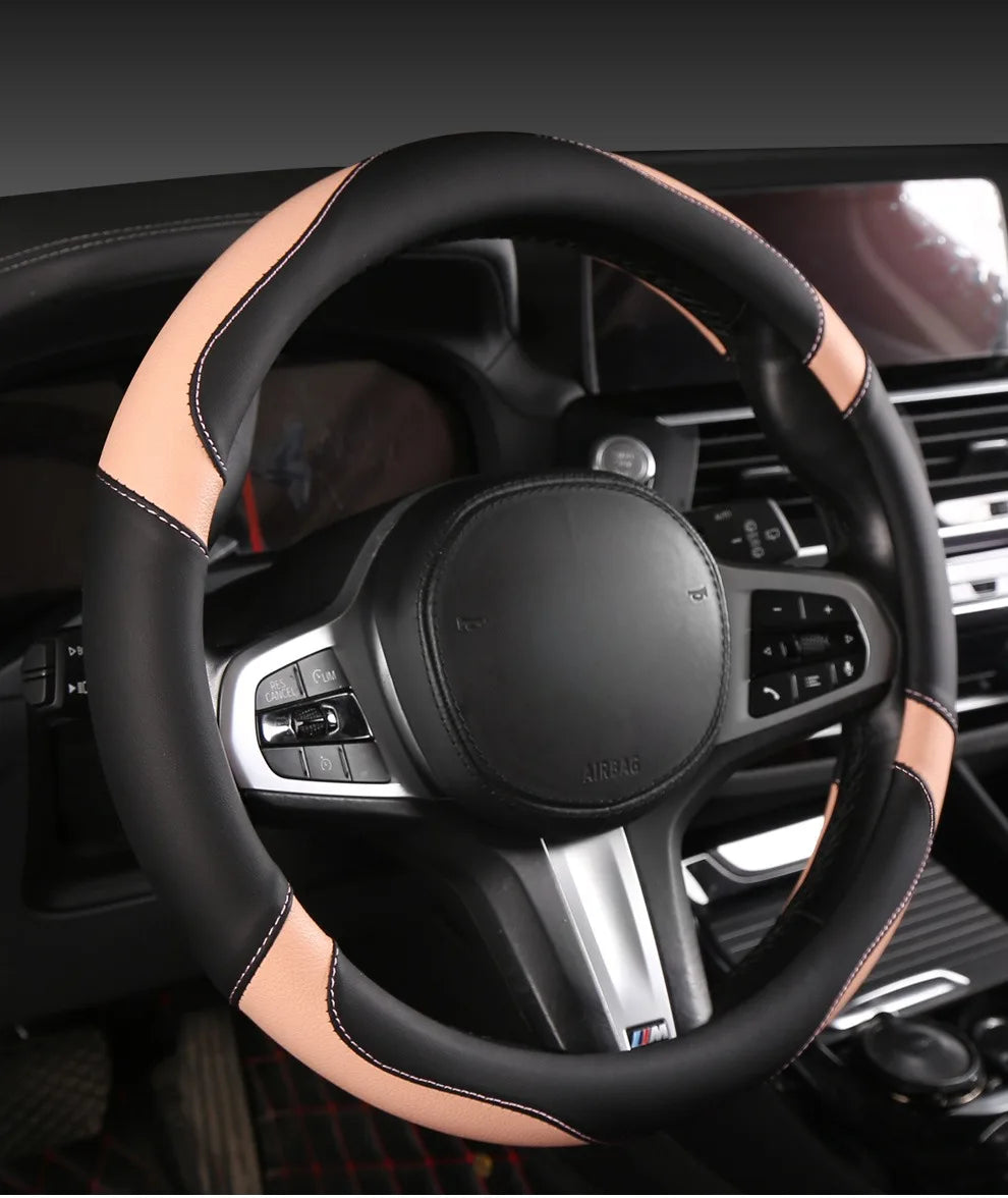 Car Steering Wheel Cover - Universal Car for Diverse Cars, Durable Leather Cover with Anti-Slip Lining, Fit for 14.5"-15"