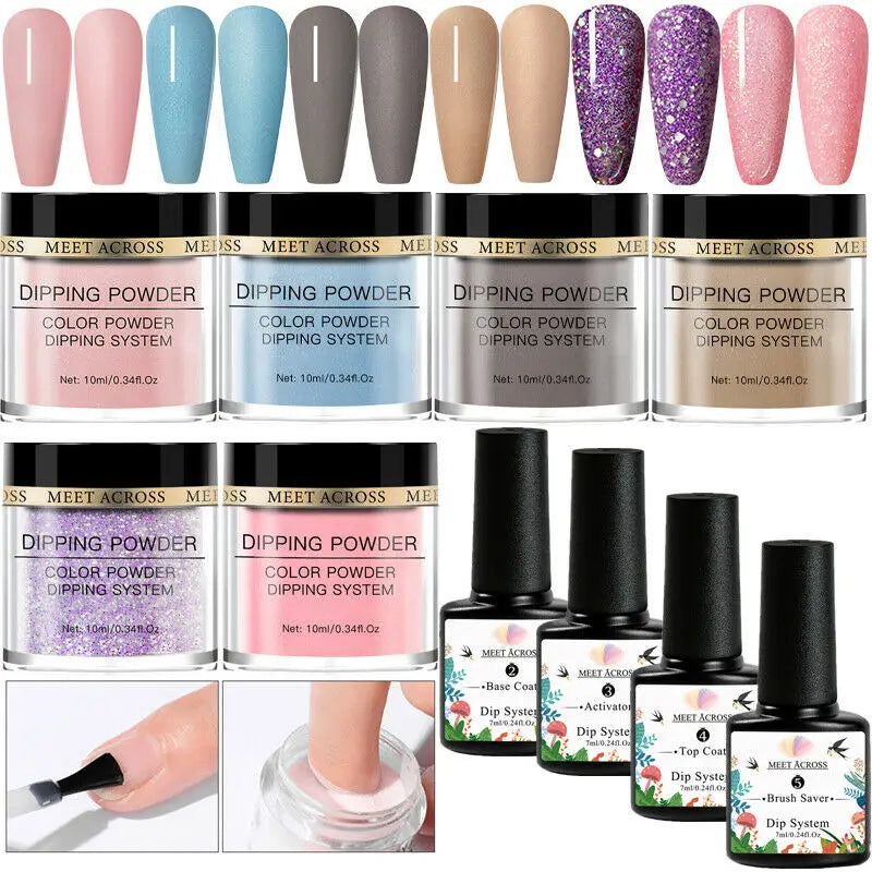 8 Colors Dip Powder Nail Set – Classic Nude Pink & Glitter Collection for DIY Salon Nails