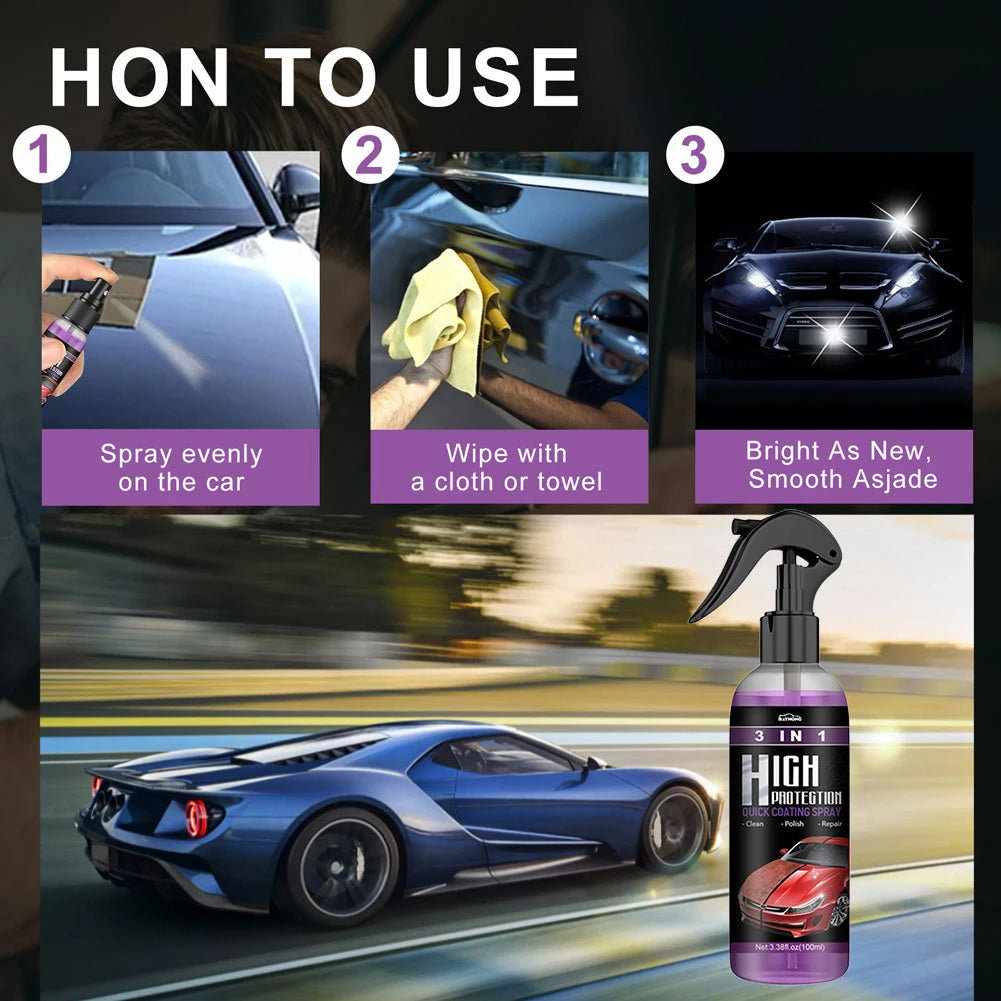 100ML 3-in-1 Quick Coating Spray for Car Auto Restorer High Protection Shield Nano Polishing Paint Wax with Cleaning Function
