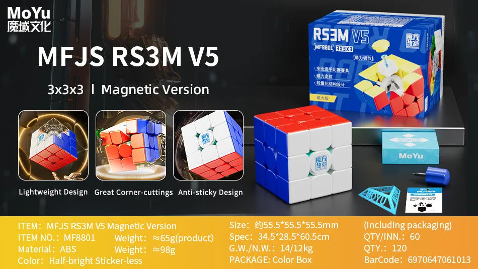 NEW 2023 MoYu RS3M V5 3X3 Magnetic Magic Speed Cube Stickerless Professional Fidget Toys RS3 M V5 Cubo Magico Puzzle