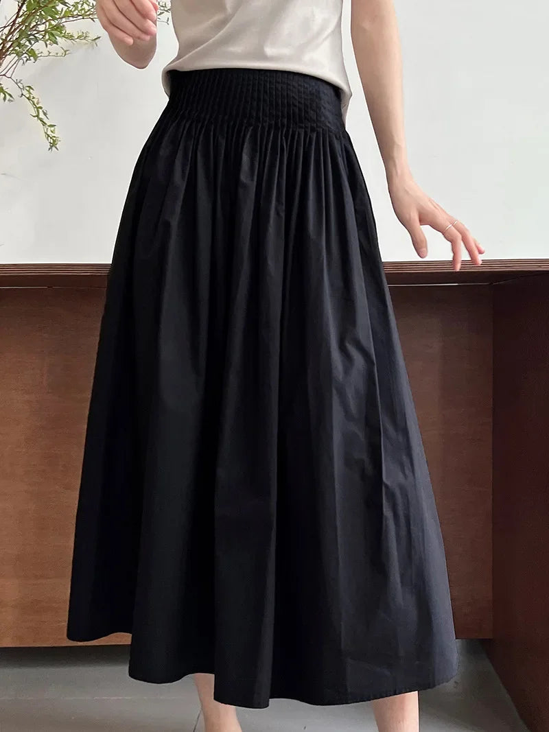 Elegant High-Waisted Pink A- Line Skirt Sweet Umbrella Design Sensibility Plenty of Pleats Medium-Length Women's Fashion