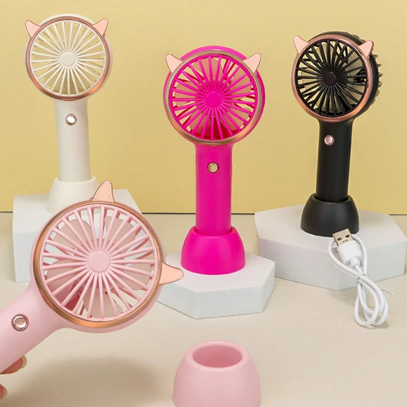 Cute Cat Ear Portable 3-speed Adjustable LED Lamp Holder Mini Fan Suitable for Office Outdoor Travel, The Best Summer Partner