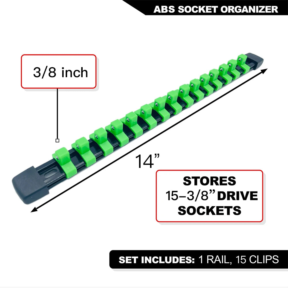Socket Organizer Set 1/4-Inch 3/8-Inch 1/2-Inch Socket Organizer for Tool Box Drawer Drive Socket Trays, Socket Holder Clip Rail