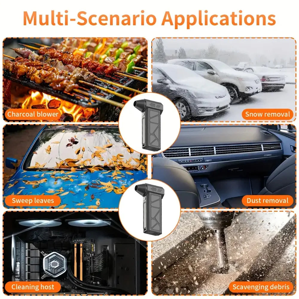 2-in-1 Blower & Vacuum, 4-Speed/Dual Magnetic Nozzles with LED & Type-C Fast Charge for Yard/BBQ/Hair/PC Use