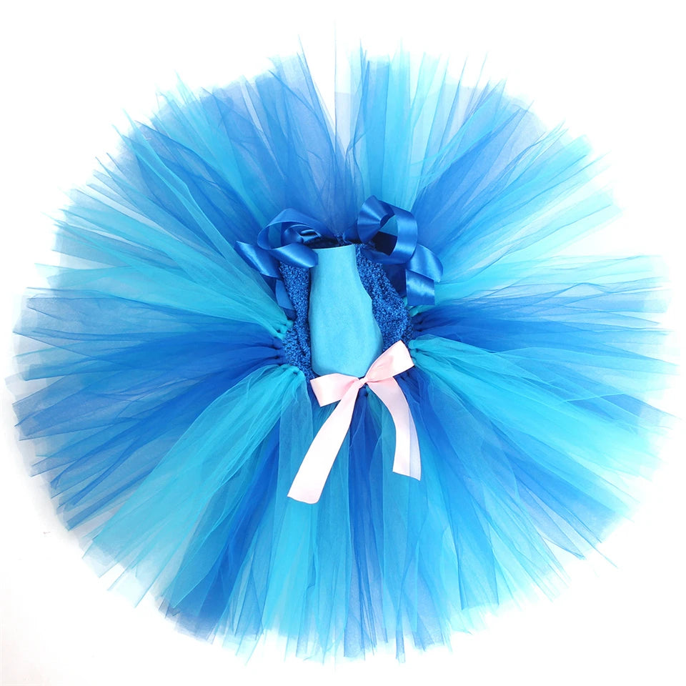 Movie Girls Alien Dog Costume Cartoon Blue Tulle Festival Dress Lilo Tutu Dress Maia Kealaha Live-action Character Dress Up