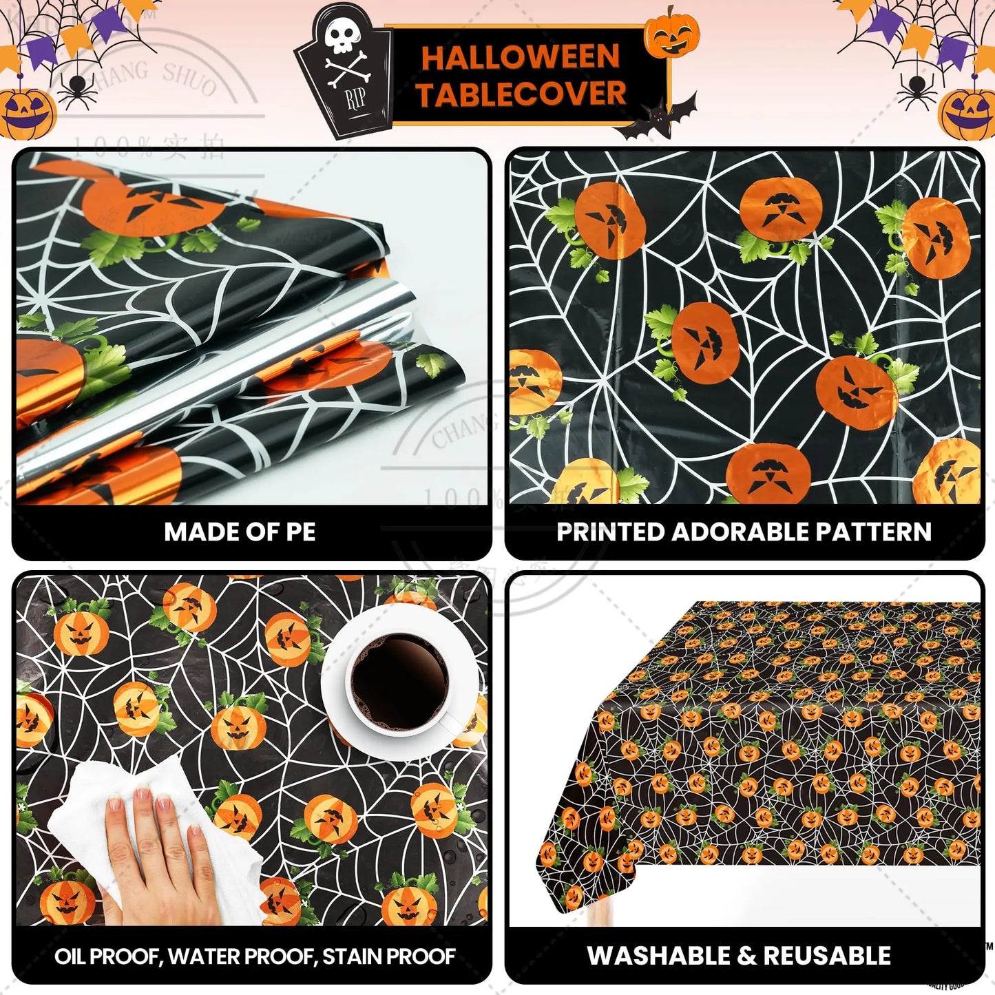 Halloween DIY Disposable Tablecloth Red Handprint Horror Pumpkin Party Table Decoration Party Waterproof Birthday Decoration