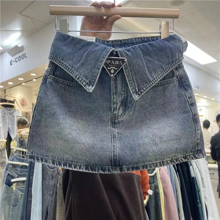 Fashion High Waist Denim Mini Skirt Women's 2023 Summer New Fashion Button Zipper Slim Fit Korean Street Casual A-line Skirt