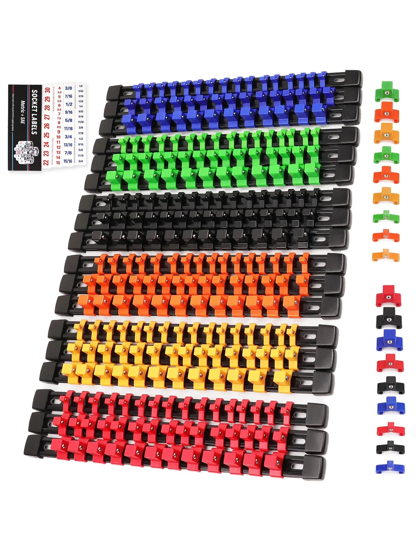 Socket Organizer Set 1/4-Inch 3/8-Inch 1/2-Inch Socket Organizer for Tool Box Drawer Drive Socket Trays, Socket Holder Clip Rail