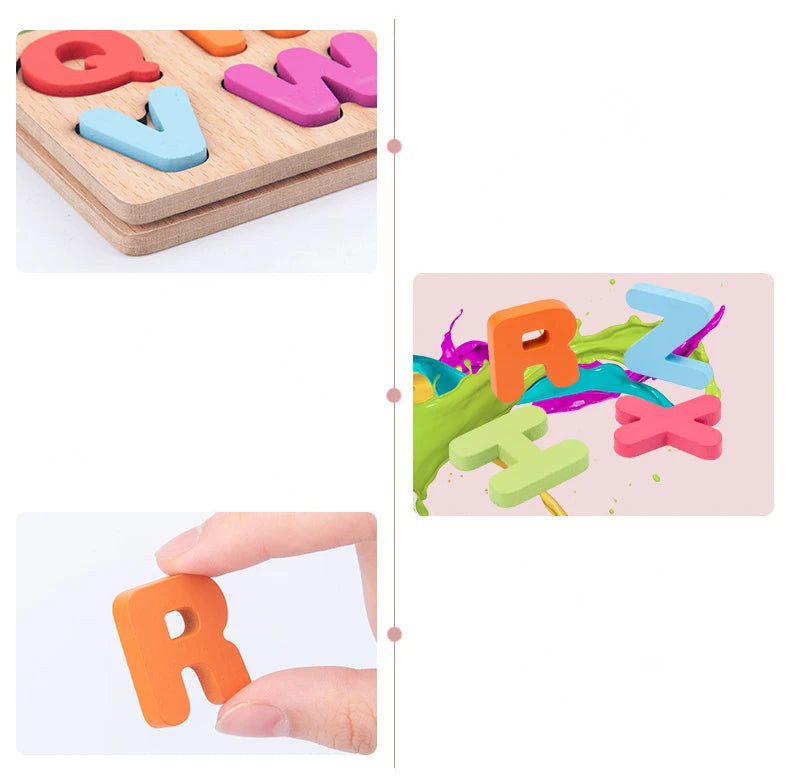 ABC Puzzle Shape Sorter Wooden Toys Early Learning Jigsaw Alphabet Number Puzzle Preschool Educational Baby Toys for Children