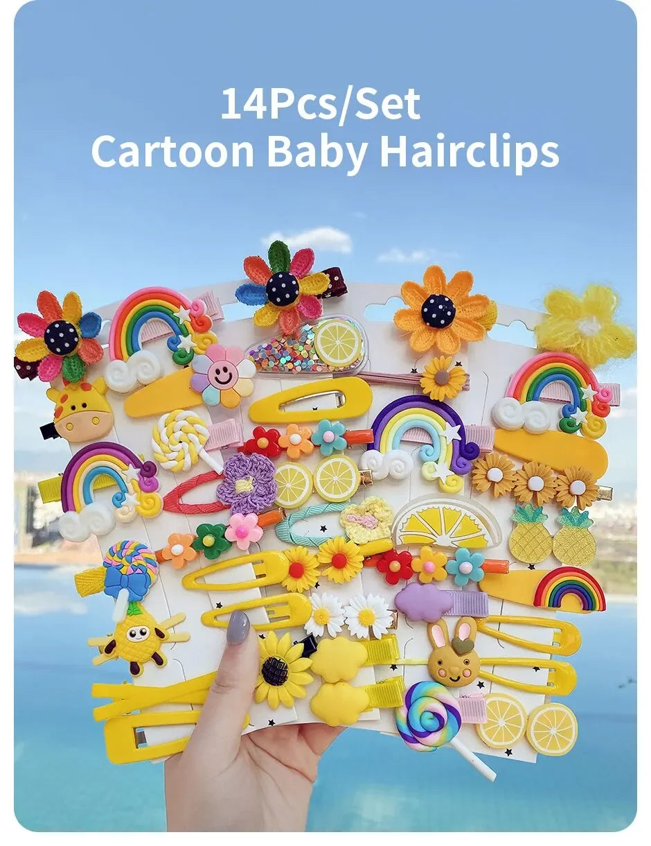 4-Pack Cartoon Hair Clips β Cute Flowers & Fruits for Baby Girls!