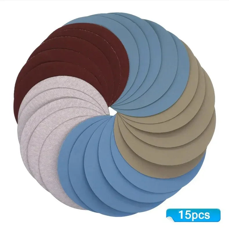 15 PCS Inches Grit 1000 2000 3000 4000 5000 Sanding Discs Hook Loop Sandpaper Round Disk