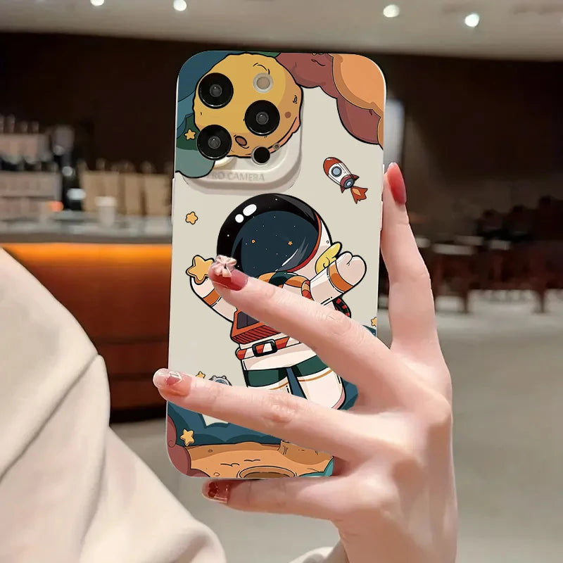 Cartoon Astronaut Phone Case For Xiaomi 13 12 11 Lite 5G 14 14T 13T 12T 12X Poco X7 X6 X5 X3 F5 F6 M6 Pro Shockproof Soft Cover