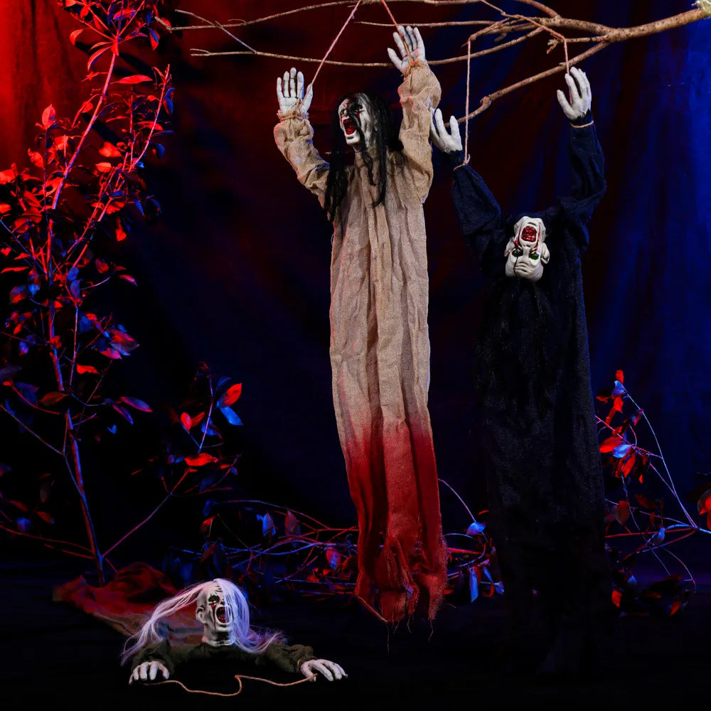 Halloween decoration hanging ghost crawling ghost long hair skeleton haunted house secret room horror props joint movable 2025