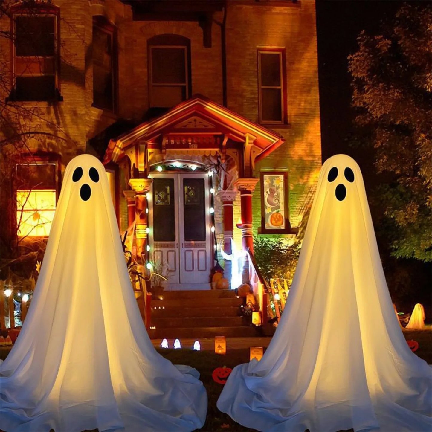 Halloween Decor Light Strings Ghosts Battery Front Porch Ghost Decorations Scary White Ghosts Stand Courtyard Halloween Decorati