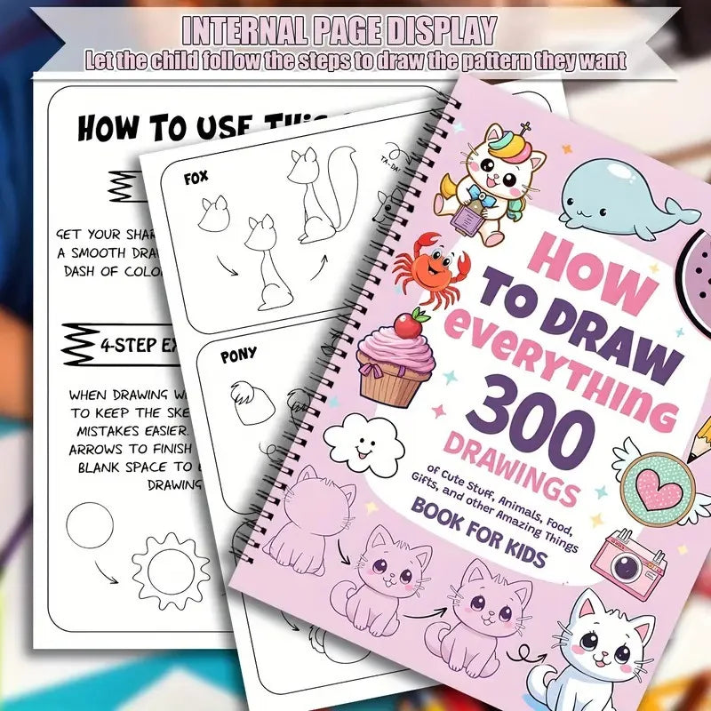 Bview Art Step-by-Step Drawing Guide: 300 Cute Animals, Foods & Creative Patterns - Art Tutorial Book