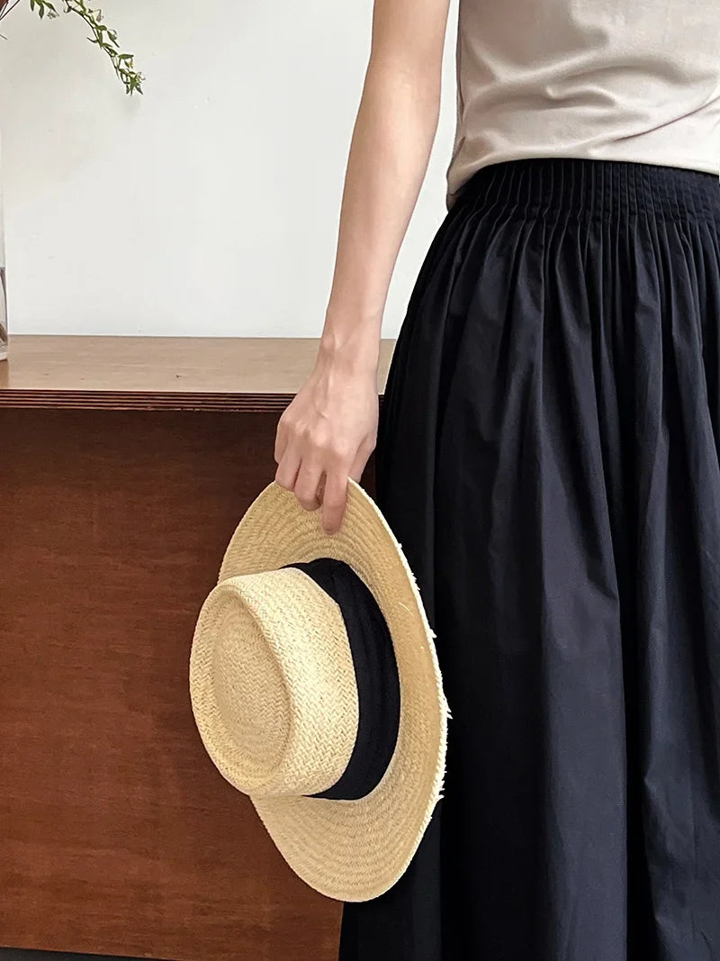 Elegant High-Waisted Pink A- Line Skirt Sweet Umbrella Design Sensibility Plenty of Pleats Medium-Length Women's Fashion