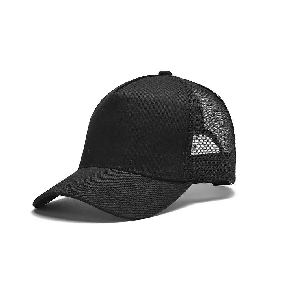 Custom Logo Print Basic Solid Color Mesh Breathable Baseball Cap Summer Sunshade Mesh 5 Panels Truck Driver Cap Wholesale