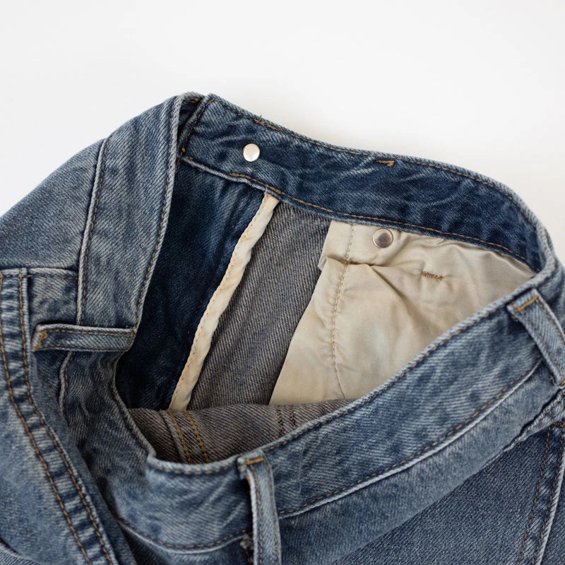 Women's Denim Wrap Skirts Retro High Waisted Split A-line Denim Skirt Autumn Fashion Straight Skirt Female