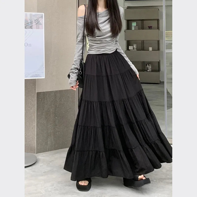 Summer High Waist White Mini Skirt Women Fashion Korean Patchwork A-Line Skirts Female Summer Solid Elegant All-Match Long Skirt