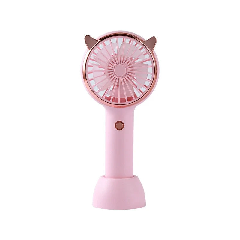 Cute Cat Ear Portable 3-speed Adjustable LED Lamp Holder Mini Fan Suitable for Office Outdoor Travel, The Best Summer Partner