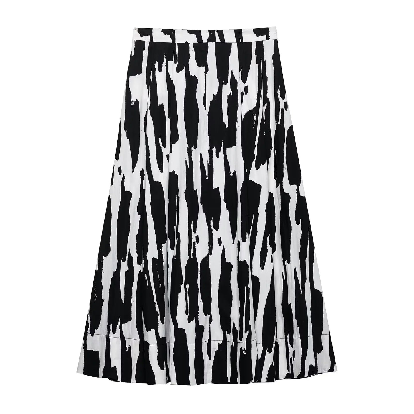 Elegant Women Holiday Graffditi Print Pleats Casual Slim Midi Skirt Faldas Mujer Female Summer Side Zipper Skirts QUN9102