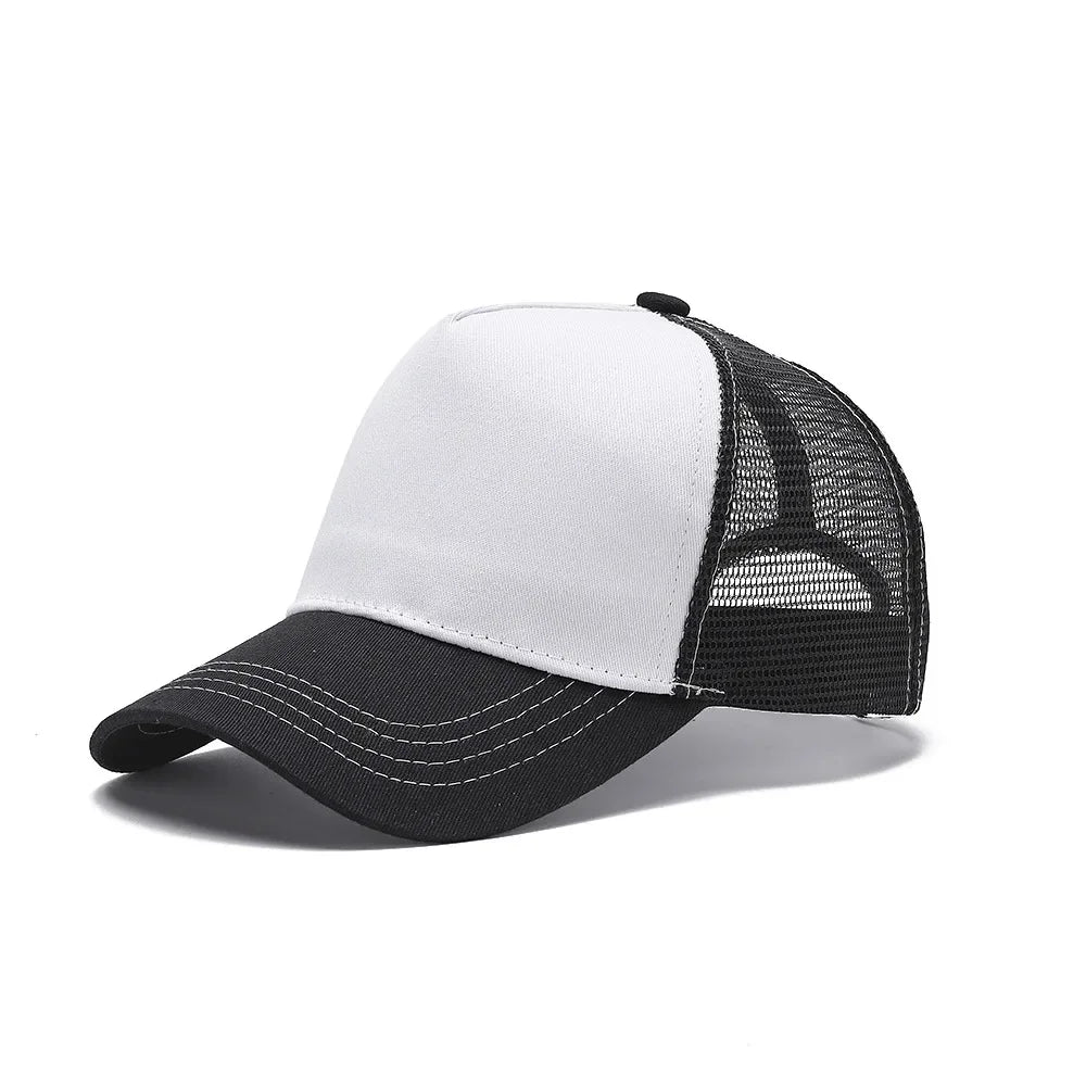 Custom Logo Print Basic Solid Color Mesh Breathable Baseball Cap Summer Sunshade Mesh 5 Panels Truck Driver Cap Wholesale