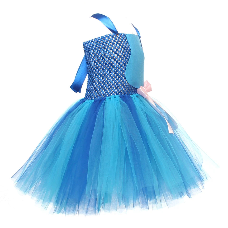 Movie Girls Alien Dog Costume Cartoon Blue Tulle Festival Dress Lilo Tutu Dress Maia Kealaha Live-action Character Dress Up