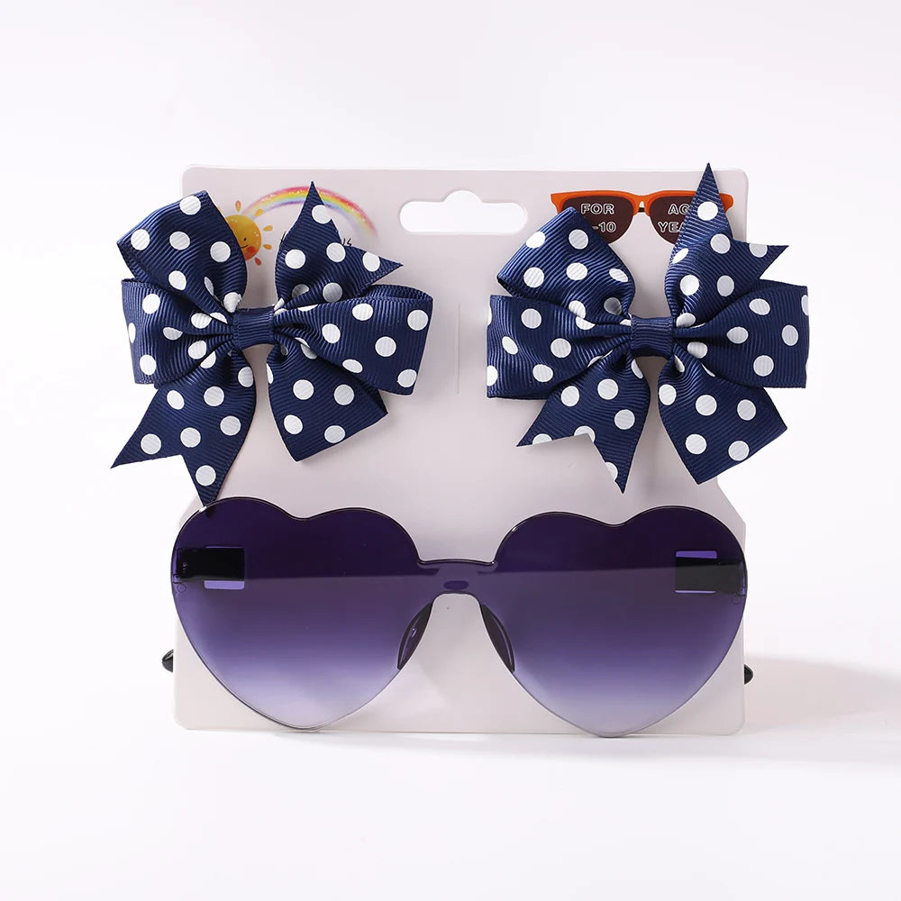 3-Pack Dotted Bow Clips & Heart Sunnies β Colorful Style for Trendy Kiddos!