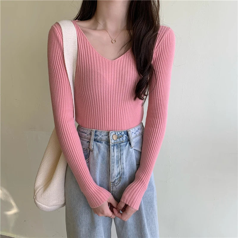 2025 Autumn Winter Women Sweaters Casual Long Sleeve Knitted Pullover Sweater Femme Basic Solid Jersey Tops Fashion Clothes
