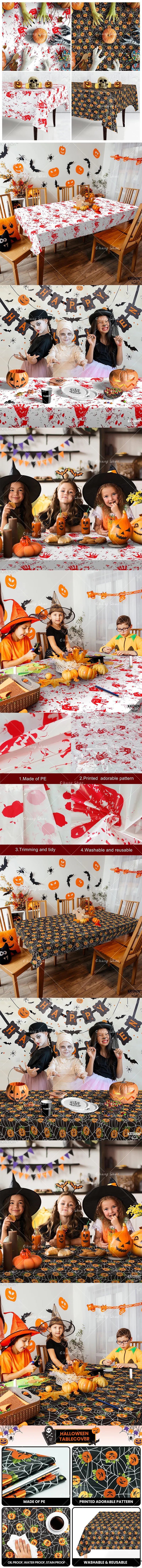 Halloween DIY Disposable Tablecloth Red Handprint Horror Pumpkin Party Table Decoration Party Waterproof Birthday Decoration