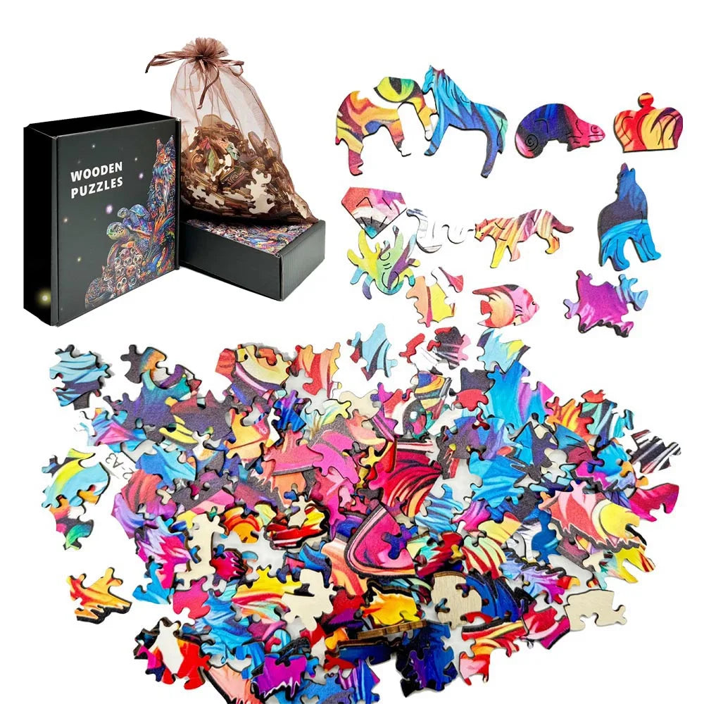 Wooden Animal Puzzle for Adults Kids Cat Wooden Jigsaw Irregular Dog Animal Wood Puzzles Exclusive Design Intelligent Jigsaws