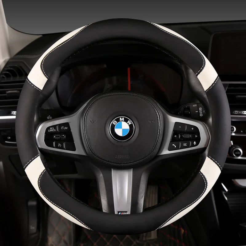 Car Steering Wheel Cover - Universal Car for Diverse Cars, Durable Leather Cover with Anti-Slip Lining, Fit for 14.5"-15"