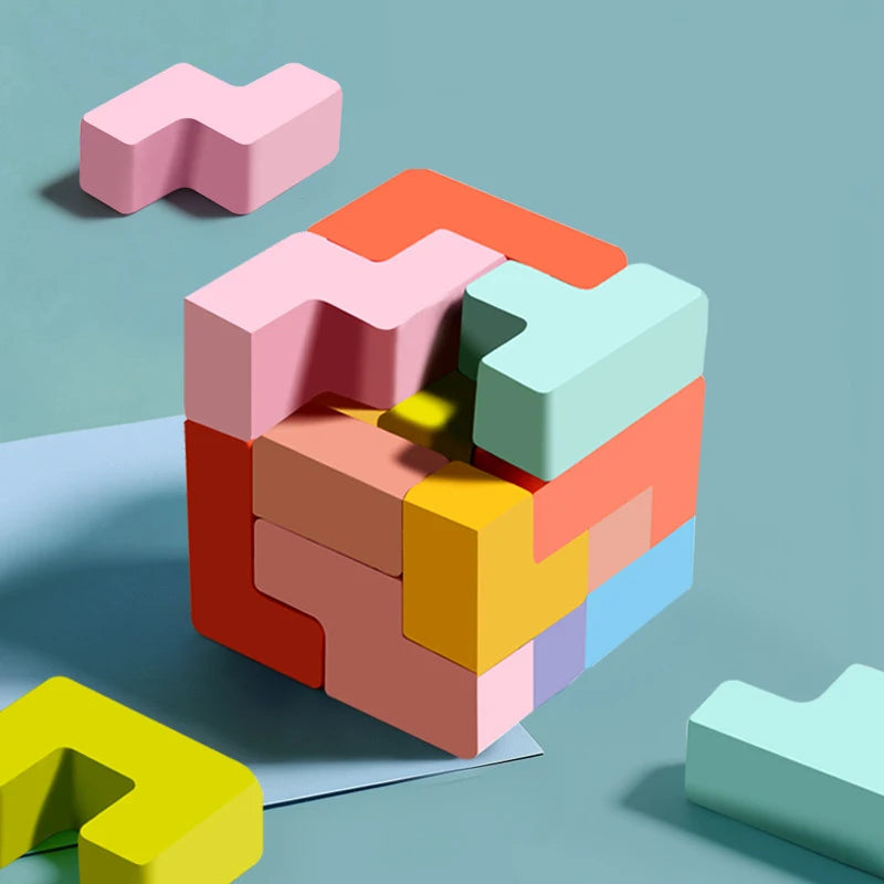 Wooden 3D Puzzles Blocks Brain Teasers Toy Jıgsaw Tangram Colorful Jigsaw Game Preschool Educational Gift For Baby Toddlers Kids