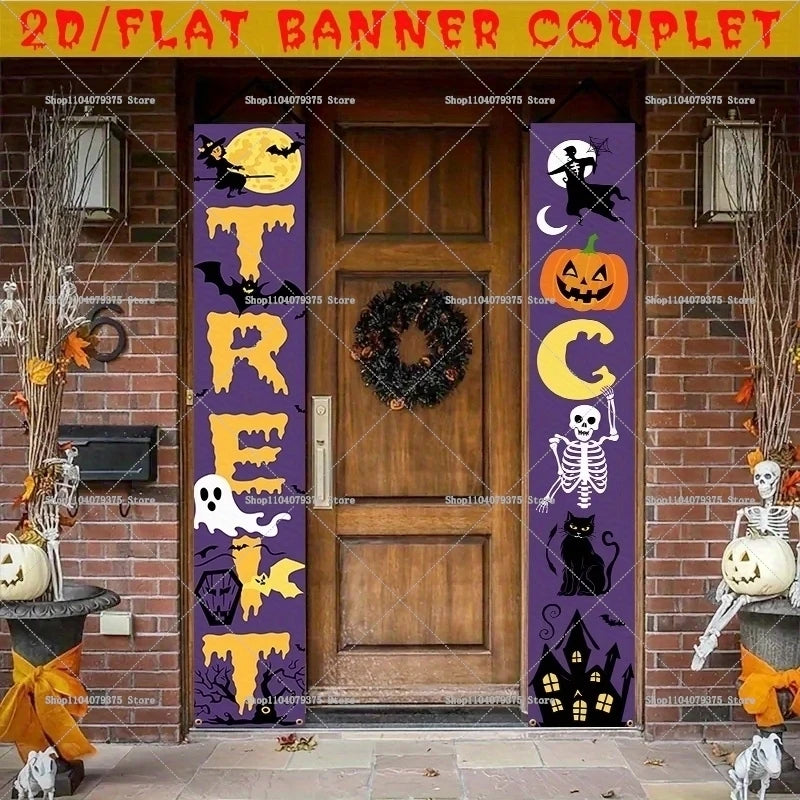 Halloween Witch Pumpkin Head Porch Decoration Couplet Banner Happy Halloween Home Room Holiday Party Supplies Photography Props