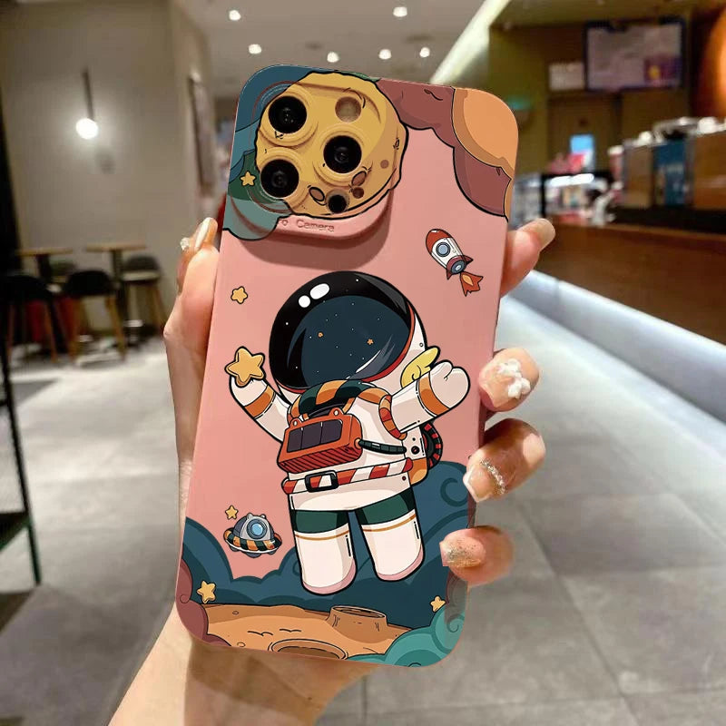Cartoon Astronaut Phone Case For Xiaomi 13 12 11 Lite 5G 14 14T 13T 12T 12X Poco X7 X6 X5 X3 F5 F6 M6 Pro Shockproof Soft Cover