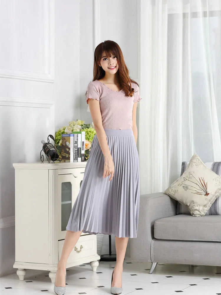 Spring and Autumn New Fashion Women's High Waist Pleated Solid Color Half Length Elastic Skirt Promotions Lady Black Pink