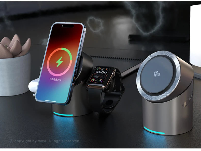New Smart 15W Qi2 3 In 1 Magsafe Magnetic Autorotation Wireless Charger For iPhone iWatch Airpods Fast Charging Dock Station